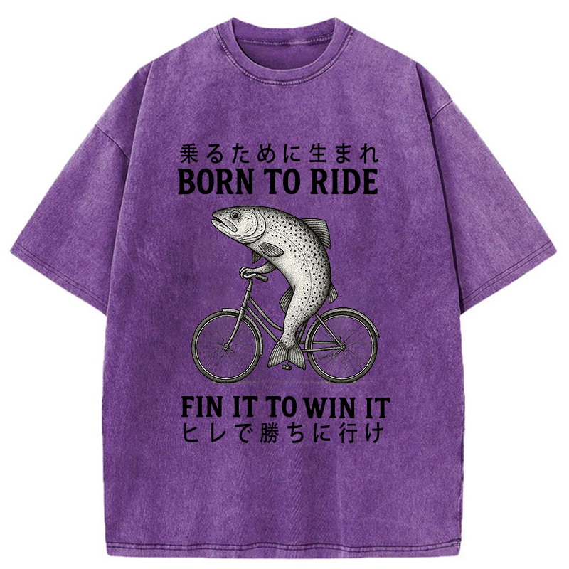 Tokyo-Tiger Born To Ride Funny Fish Washed T-Shirt