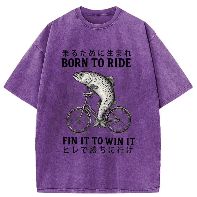 Tokyo-Tiger Born To Ride Funny Fish Washed T-Shirt