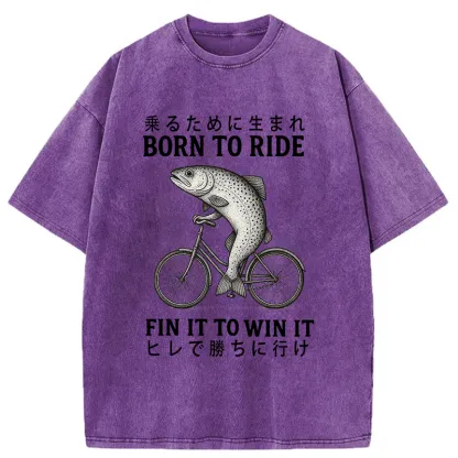 Tokyo-Tiger Born To Ride Funny Fish Washed T-Shirt