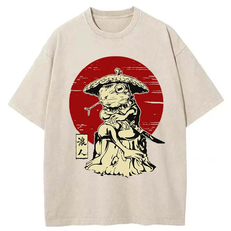 Tokyo-Tiger Rounin Japanese Frog Samurai Washed T-Shirt