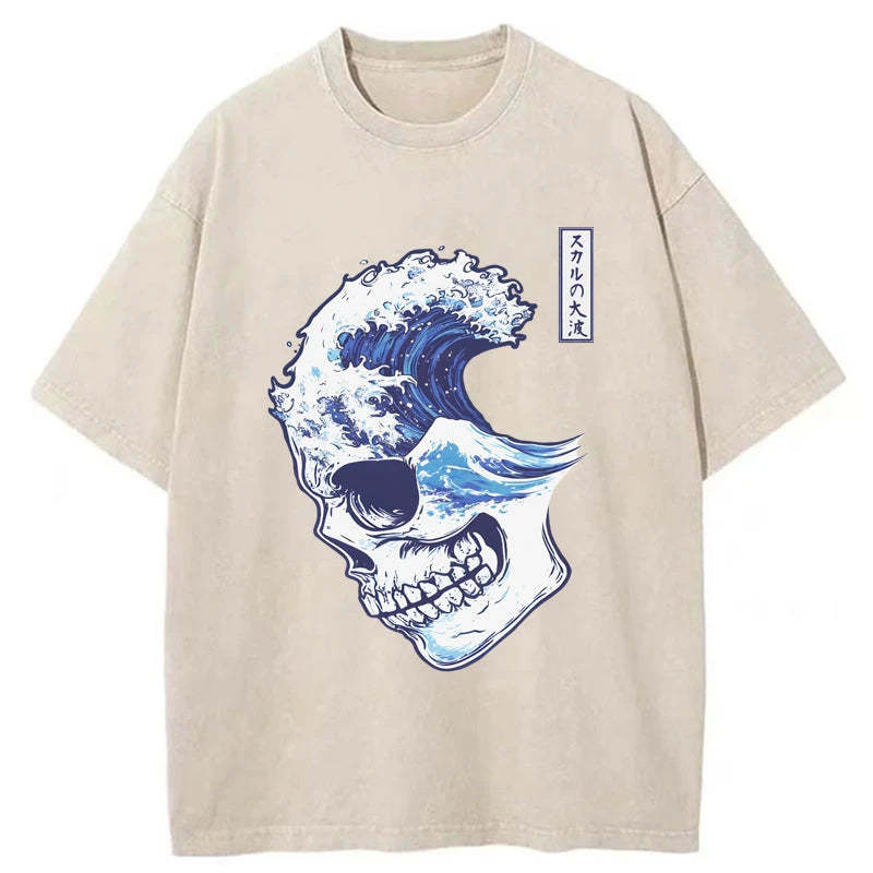 Tokyo-Tiger Skull Wave Washed T-Shirt