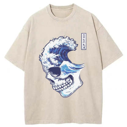 Tokyo-Tiger Skull Wave Washed T-Shirt