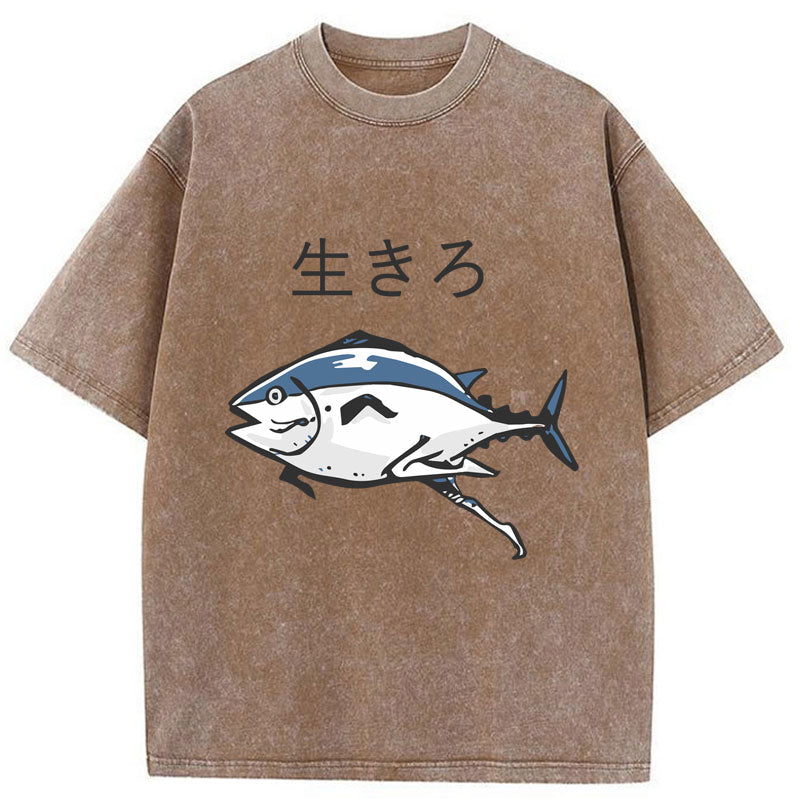 Tokyo-Tiger Running Fish Washed T-Shirt