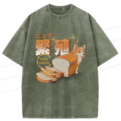 Tokyo-Tiger Pure Bread Dog Funny Washed T-Shirt