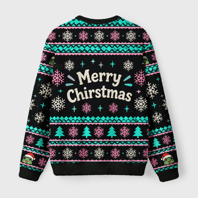Tokyo-Tiger Funny Anxiety Frog Fuzzy Christmas Ugly Sweatshirt