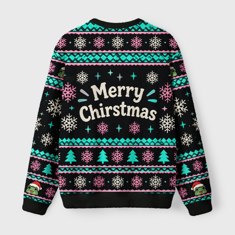 Tokyo-Tiger Funny Anxiety Frog Fuzzy Christmas Ugly Sweatshirt