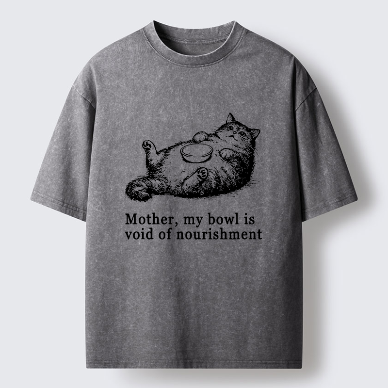 Tokyo‑Tiger Hungry Fat Cat Funny Washed T‑Shirt