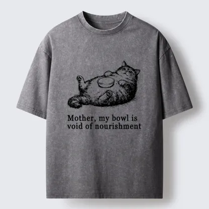 Tokyo‑Tiger Hungry Fat Cat Funny Washed T‑Shirt