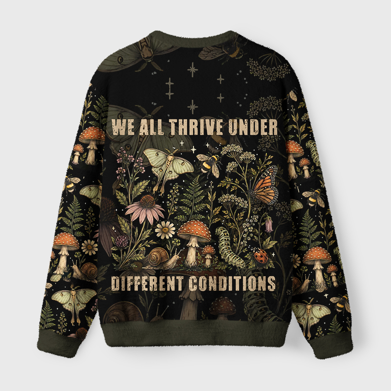 Tokyo-Tiger Retro Woodland Flora Bug Fuzzy Christmas Ugly Sweatshirt