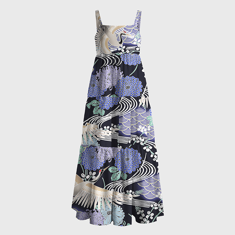 Tokyo-Tiger Cranes And Blooms Maxi Dress