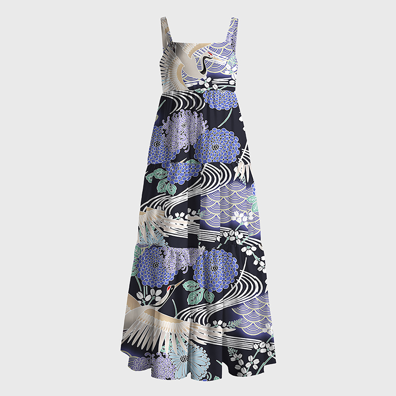 Tokyo-Tiger Cranes And Blooms Maxi Dress