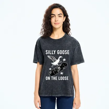 Tokyo-Tiger Cool Goose On Skateboard Washed T-Shirt