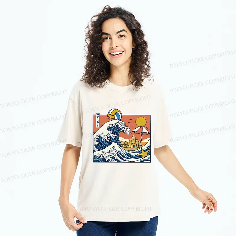 Tokyo-Tiger Summer Beach Washed T-Shirt