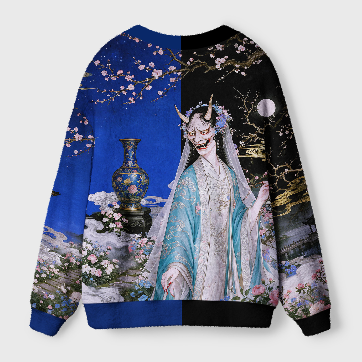 Tokyo-Tiger Sakura Moon Hannya Demon Ugly Cardigan Sweater
