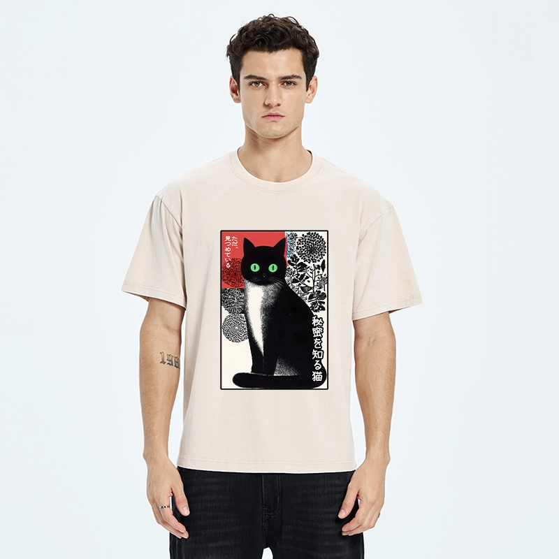 Tokyo-Tiger Japanese Style Secret Cat Meme Washed T-Shirt