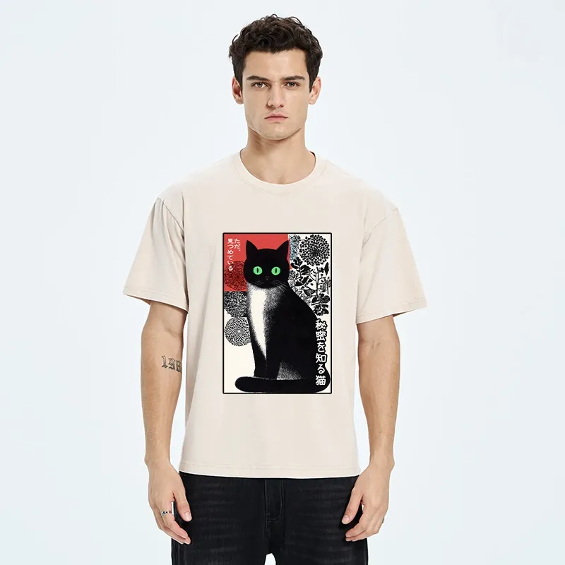 Tokyo-Tiger Japanese Style Secret Cat Meme Washed T-Shirt