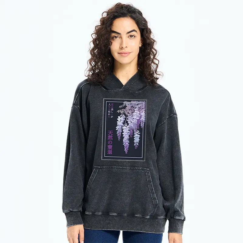 Tokyo-Tiger Wisteria Jpanese Flowers Poster Washed Hoodie