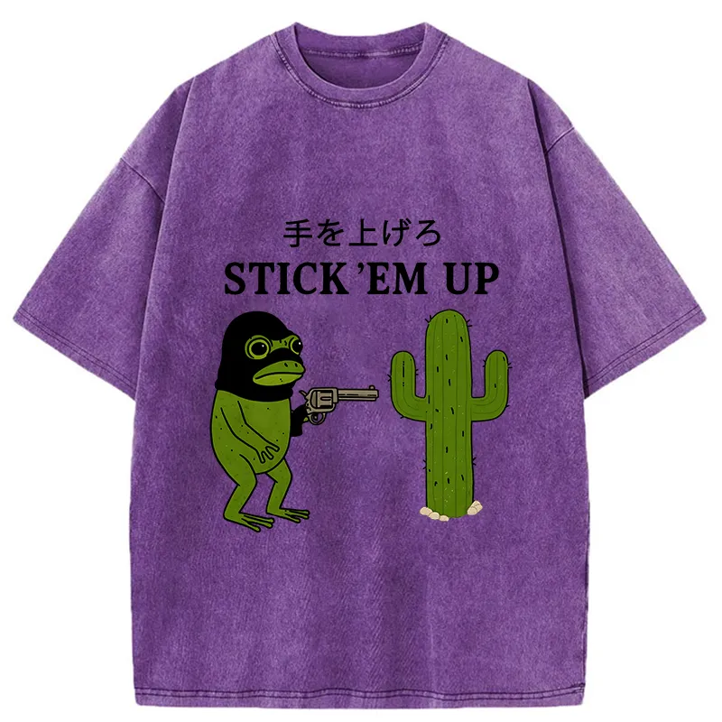Tokyo-Tiger Stick Em Up Frog Funny Washed T-Shirt
