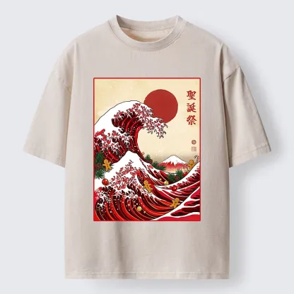 Tokyo-Tiger Gingerbread Surf Christmas Wave Washed T-Shirt