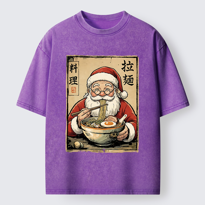 Tokyo-Tiger Santa Eating Ramen Meme Washed T-Shirt