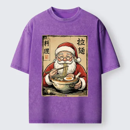 Tokyo-Tiger Santa Eating Ramen Meme Washed T-Shirt
