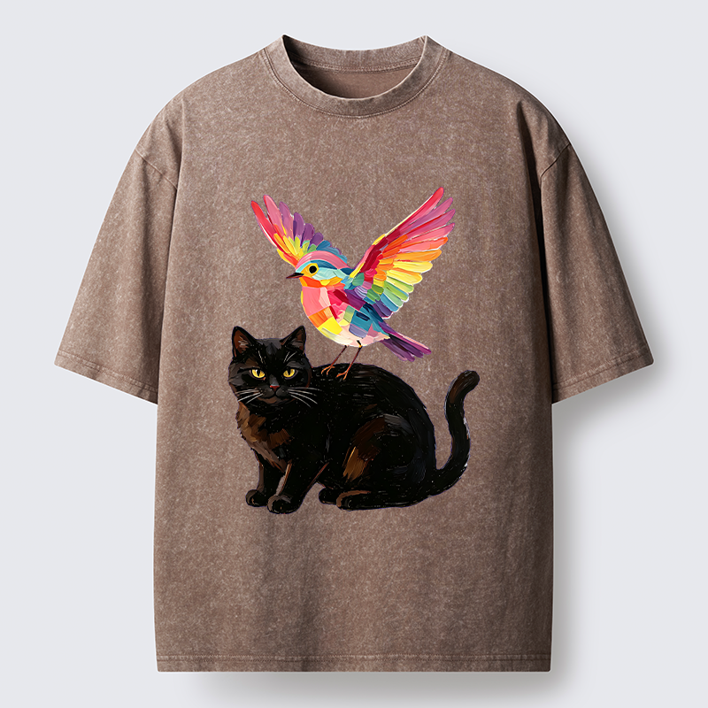 Tokyo‑Tiger Rainbow Bird With Cat Washed T‑Shirt