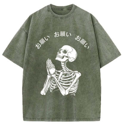 Tokyo-Tiger Skull Prayer Washed T-Shirt