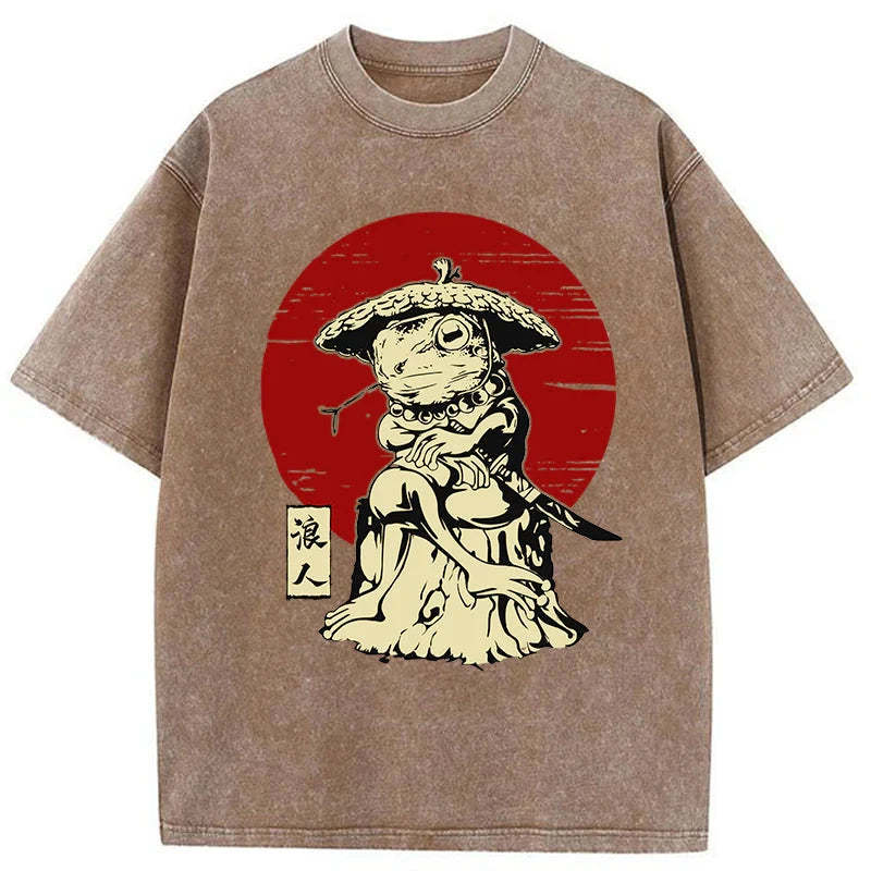 Tokyo-Tiger Rounin Japanese Frog Samurai Washed T-Shirt