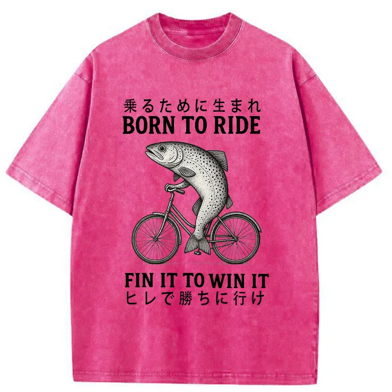 Tokyo-Tiger Born To Ride Funny Fish Washed T-Shirt