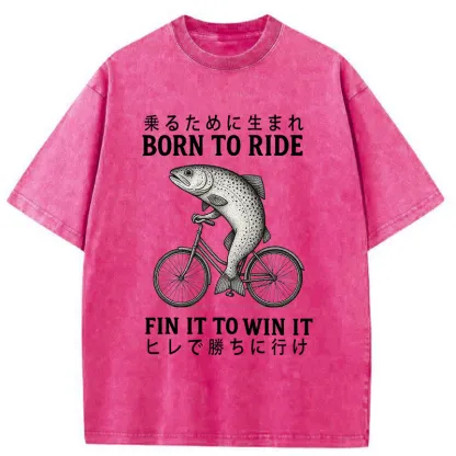 Tokyo-Tiger Born To Ride Funny Fish Washed T-Shirt