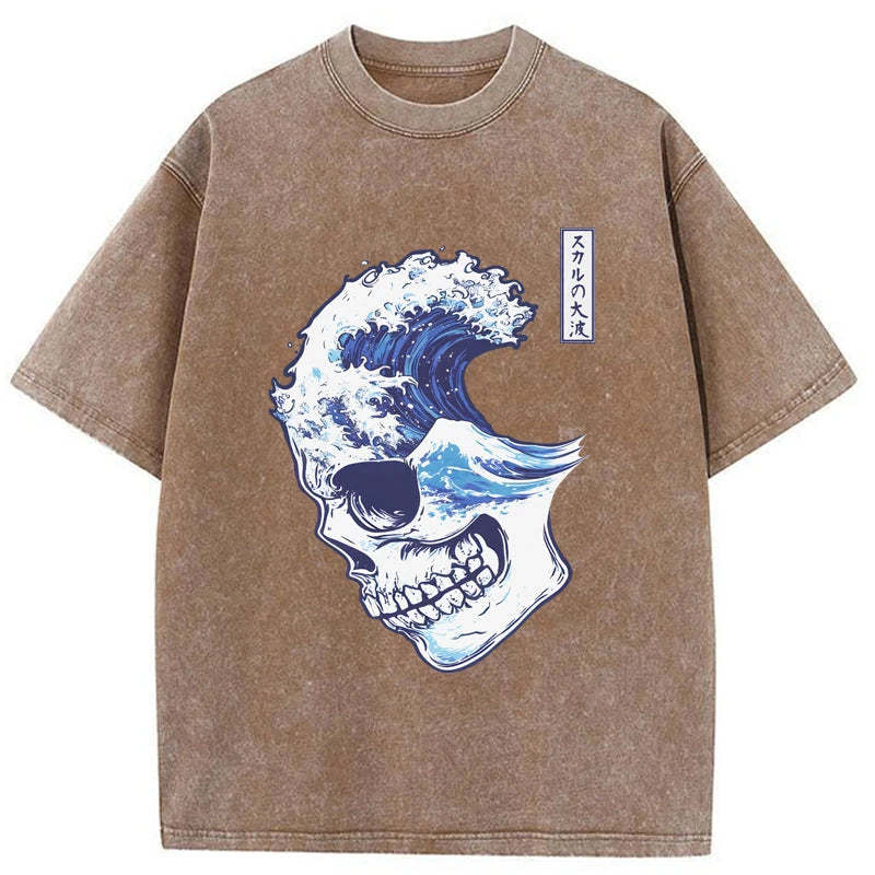 Tokyo-Tiger Skull Wave Washed T-Shirt