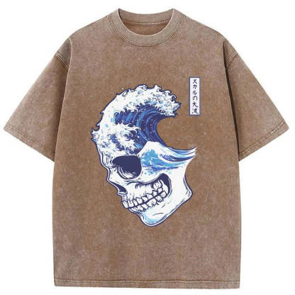 Tokyo-Tiger Skull Wave Washed T-Shirt