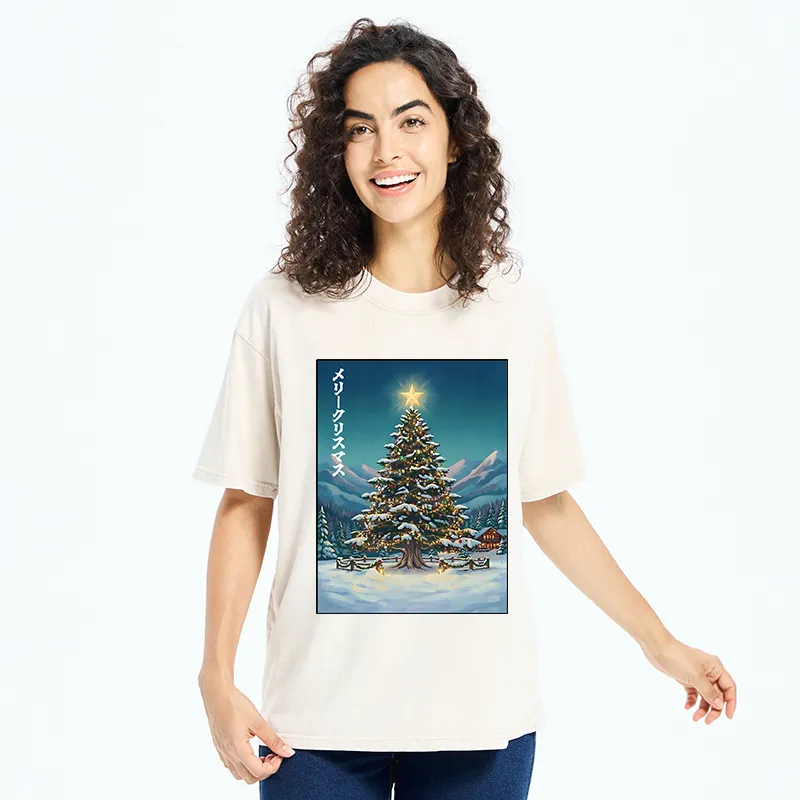 Tokyo-Tiger Snow Mountain Christmas Tree Vibe Washed T-Shirt