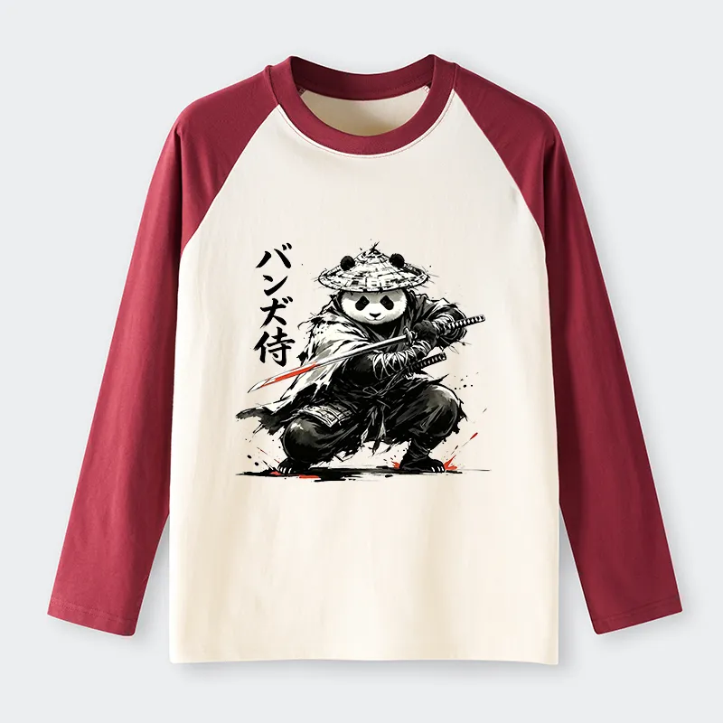 Tokyo-Tiger Panda Samurai Warrior Raglan Long Sleeve T-shirt