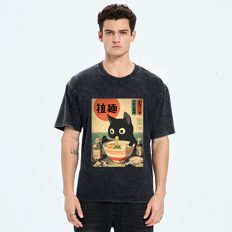 Tokyo-Tiger Cat Is Eating Ramen At The Restaurant Washed T-Shirt