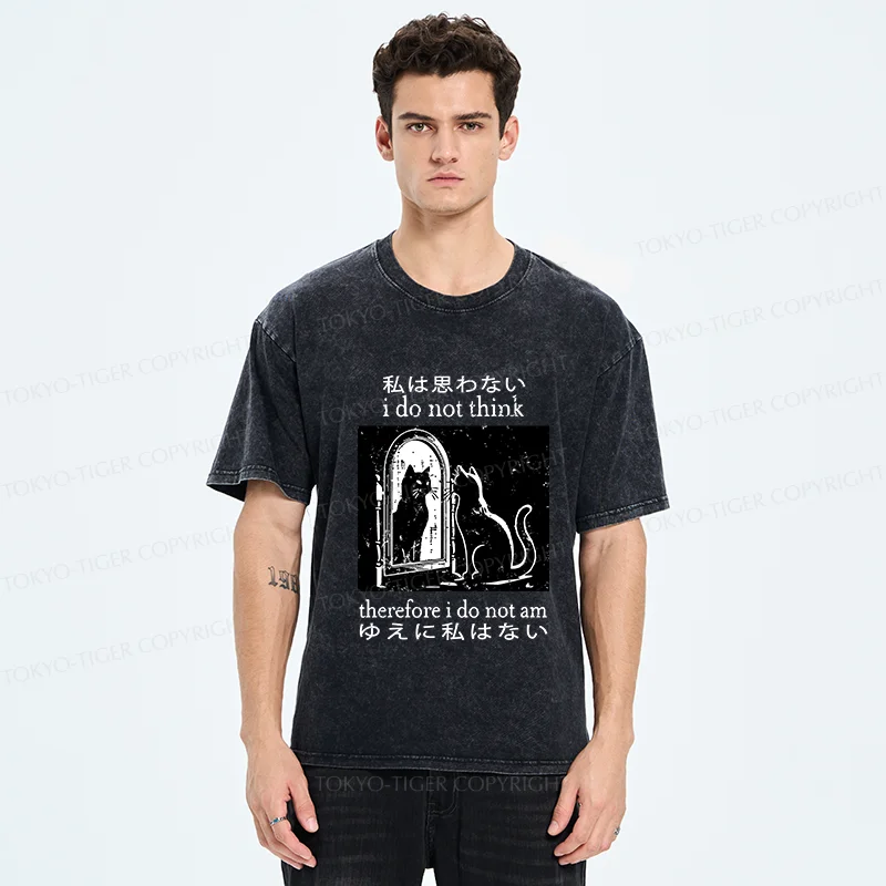 Tokyo-Tiger Thinking Black Cat Washed T-Shirt