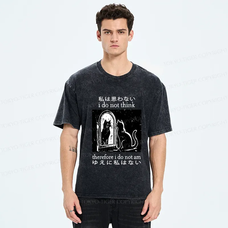 Tokyo-Tiger Thinking Black Cat Washed T-Shirt