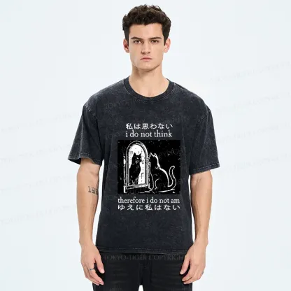 Tokyo-Tiger Thinking Black Cat Washed T-Shirt