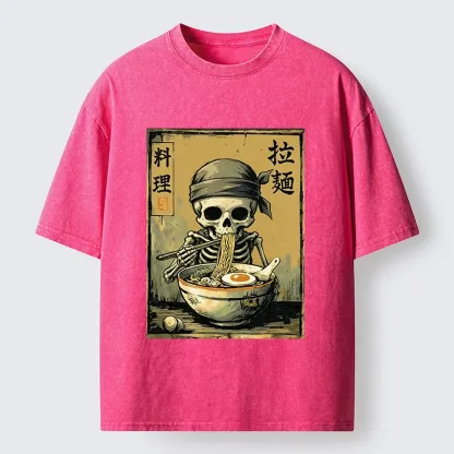 Tokyo‑Tiger Funny Skeleton Ramen Washed T‑Shirt
