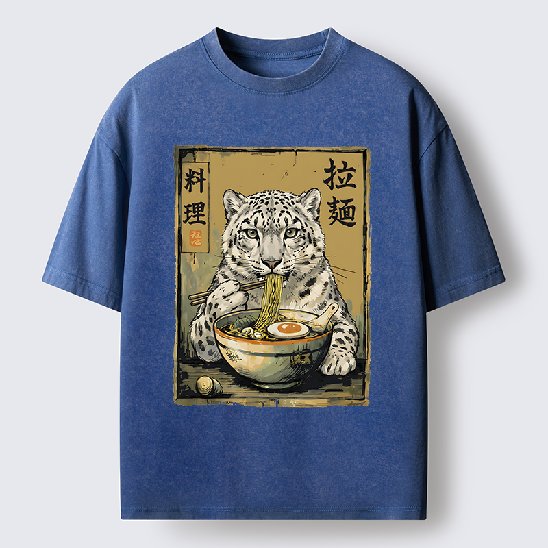 Tokyo-Tiger Ramen Snow Leopard Meme Washed T-Shirt