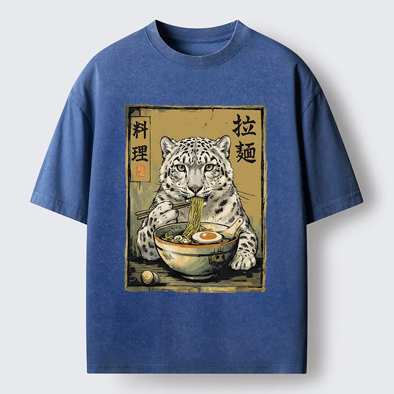 Tokyo-Tiger Ramen Snow Leopard Meme Washed T-Shirt