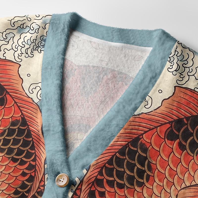 Tokyo-Tiger Ukiyo-E Cat Geisha Koi Fish Ugly Cardigan Sweater
