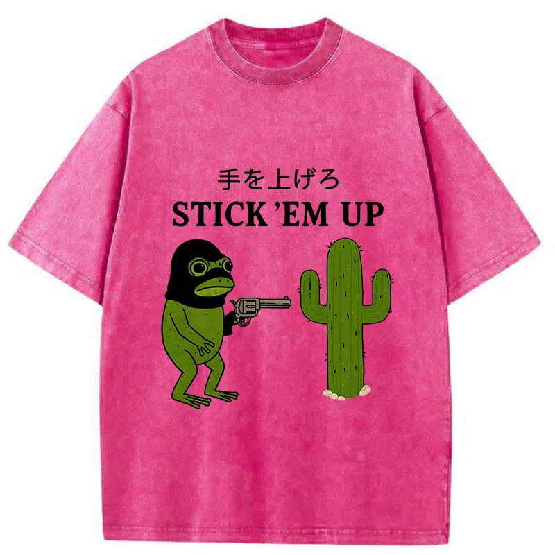 Tokyo-Tiger Stick Em Up Frog Funny Washed T-Shirt