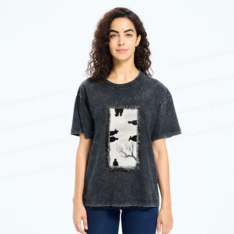 Tokyo-Tiger Cats Watching You Washed T-Shirt