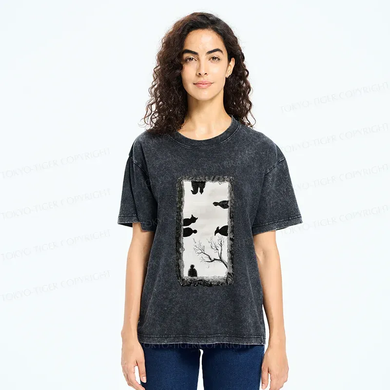 Tokyo-Tiger Cats Watching You Washed T-Shirt