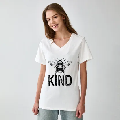 Tokyo-Tiger Minimalist Bee Kind Illustration V-Neck Classic T-Shirt