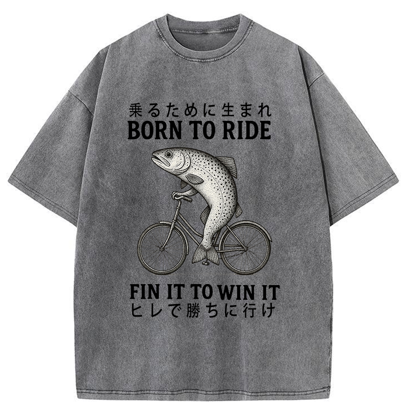 Tokyo-Tiger Born To Ride Funny Fish Washed T-Shirt