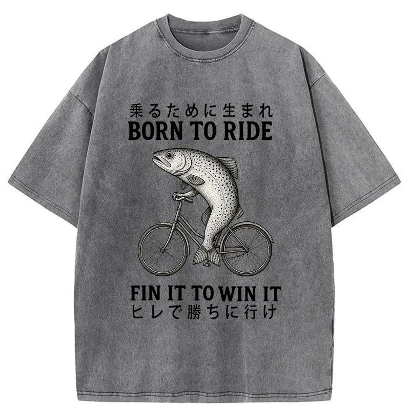 Tokyo-Tiger Born To Ride Funny Fish Washed T-Shirt