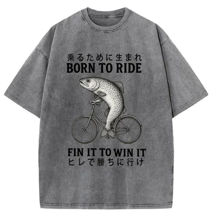 Tokyo-Tiger Born To Ride Funny Fish Washed T-Shirt