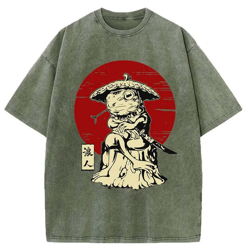 Tokyo-Tiger Rounin Japanese Frog Samurai Washed T-Shirt